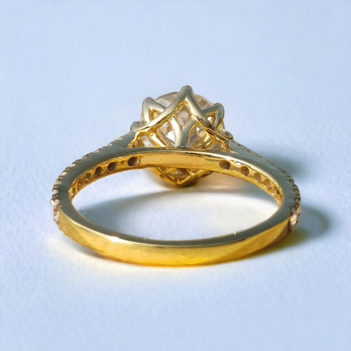 Portuguese Cut Moissanite Diamond Ring, Cathedral Style Half Pave Band, Elegant Solitaire Engagement Ring, Perfect Proposal Gift - Image 5