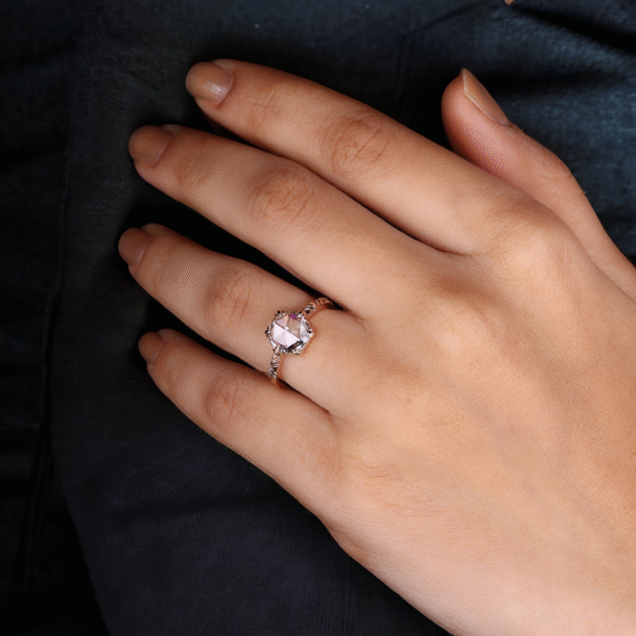 Round Rose Cut Moissanite Diamond Art Deco Fishtail Prong Engagement Wedding Ring - Image 4