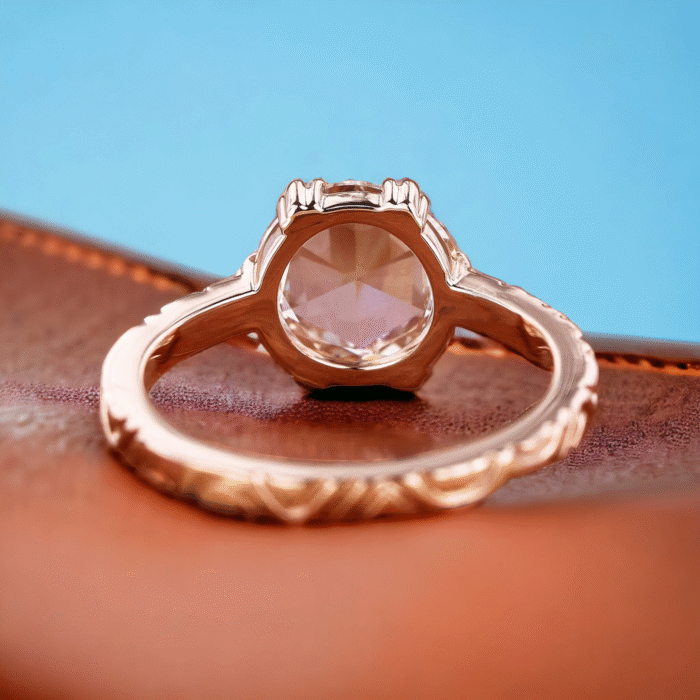 Round Rose Cut Moissanite Diamond Art Deco Fishtail Prong Engagement Wedding Ring - Image 3