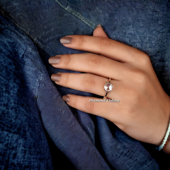 Round Rose Cut Diamond Solitaire Engagement Ring, Wedding Ring - Image 6