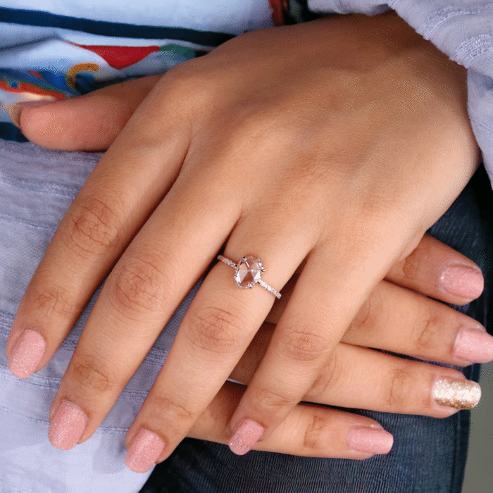 Pear Rose Cut Moissanite Diamond Pave Engagement Ring, Gifts for women - Image 6