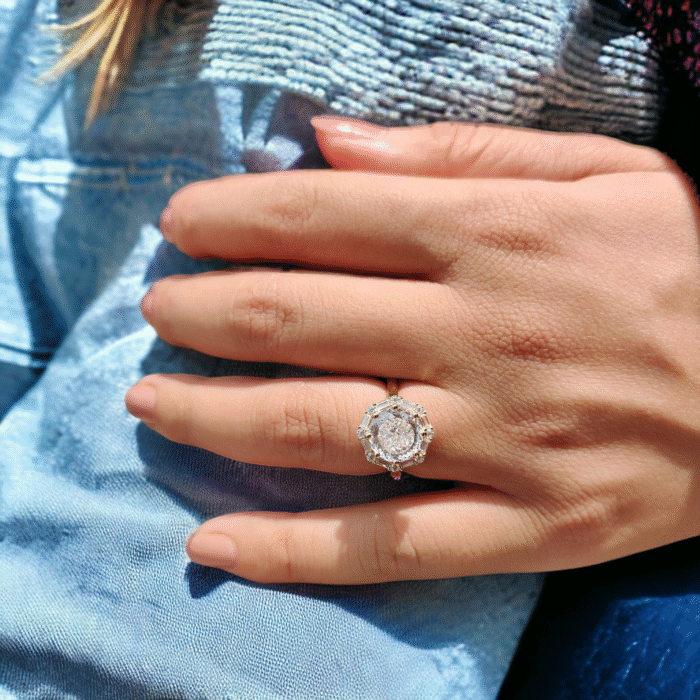 Vintage Style Engagement Ring, Portuguese Cut Moissanite Halo Ring, Baguette and Round Cut Halo Ring - Image 7