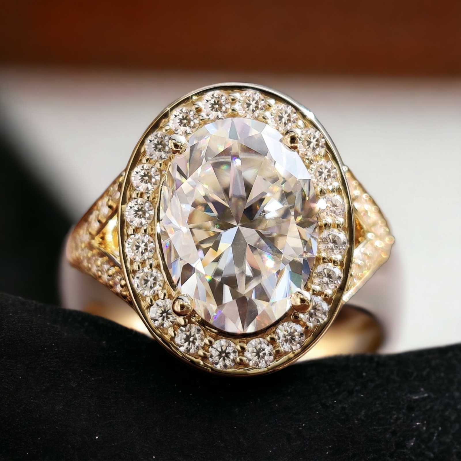 PhotoRoom-20231017_210851 Handmade Oval Split Shank Halo Diamond Engagement Ring, Moissanite Ring, Gifts for women - Image 1