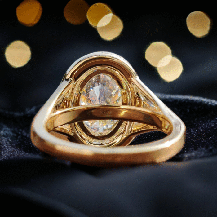 Handmade Oval Split Shank Halo Diamond Engagement Ring, Moissanite Ring, Gifts for women - Image 4