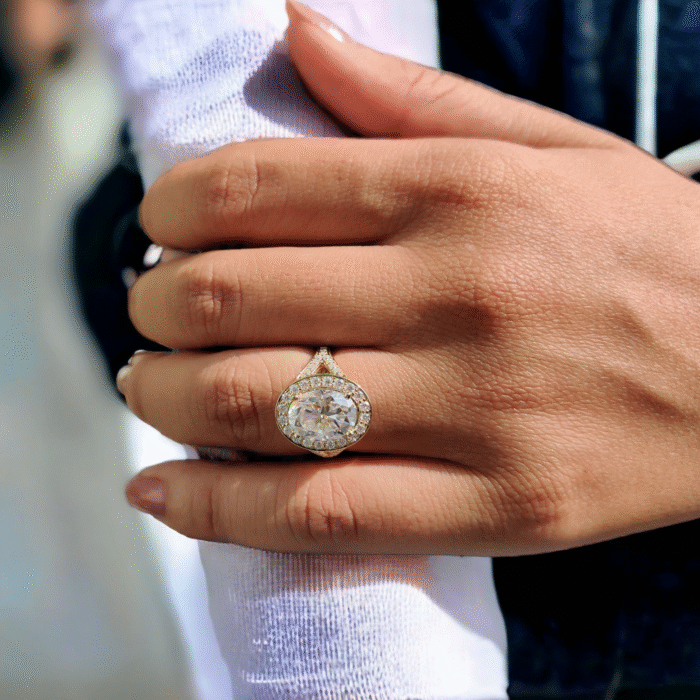 Handmade Oval Split Shank Halo Diamond Engagement Ring, Moissanite Ring, Gifts for women - Image 7