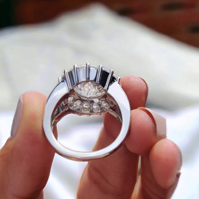 Floral Halo Trillion Cut Moissanite Engagement Ring, Portuguese Cut Bezel Set Design for Women, Anniversary Wedding Ring - Image 2