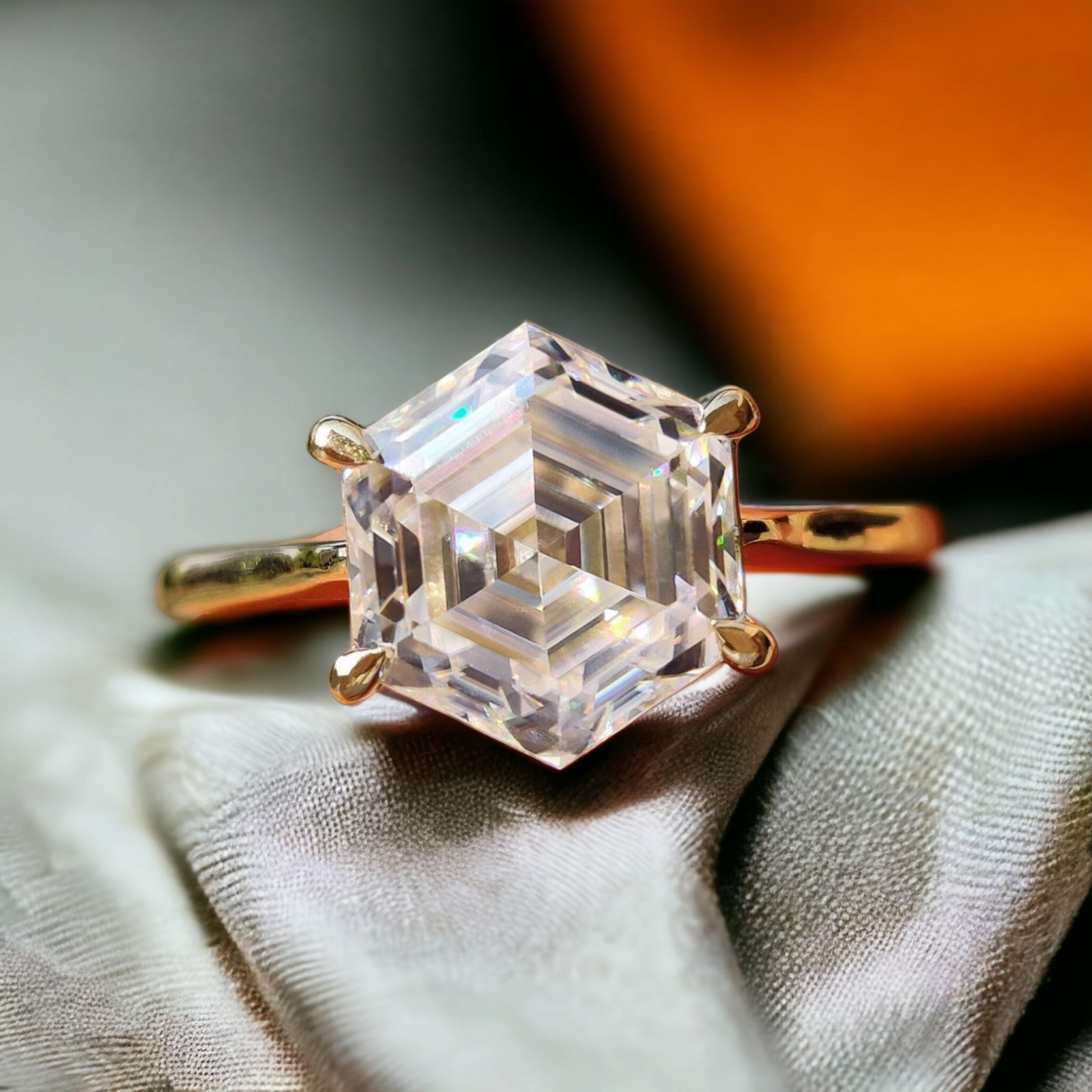 PhotoRoom-20231022_083033 Elegant 2.60 CT Hexagon Moissanite Ring - Antique Step Cut, Claw Prongs Engagement Ring for Women, Anniversary Gift - Image 1