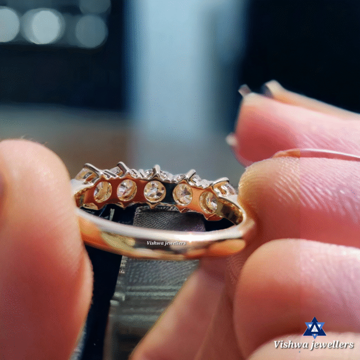 Vintage European Cut Moissanite Five Stone Wedding Ring Band - Image 3