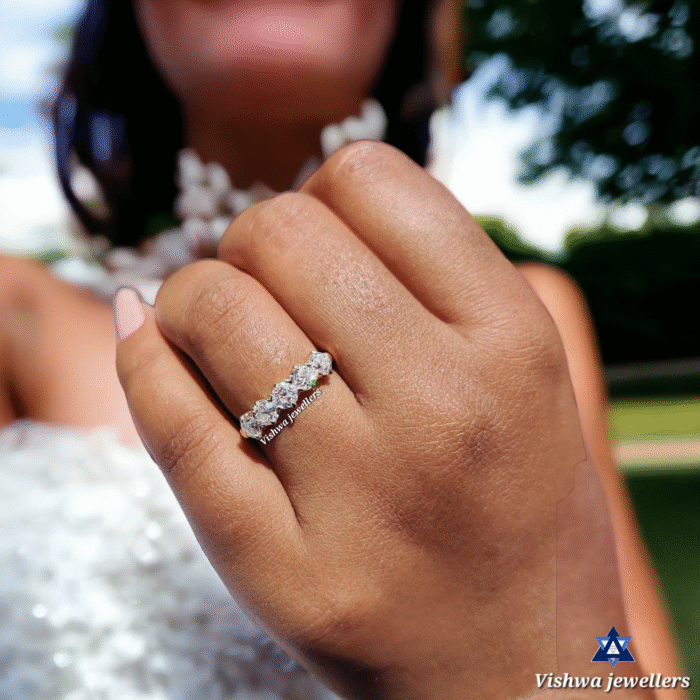 Vintage European Cut Moissanite Five Stone Wedding Ring Band - Image 7