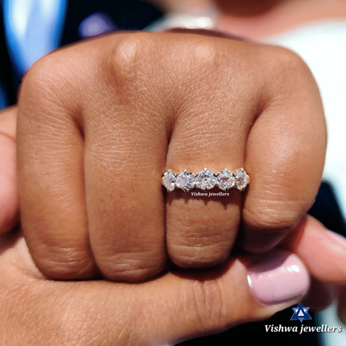 Vintage European Cut Moissanite Five Stone Wedding Ring Band - Image 8