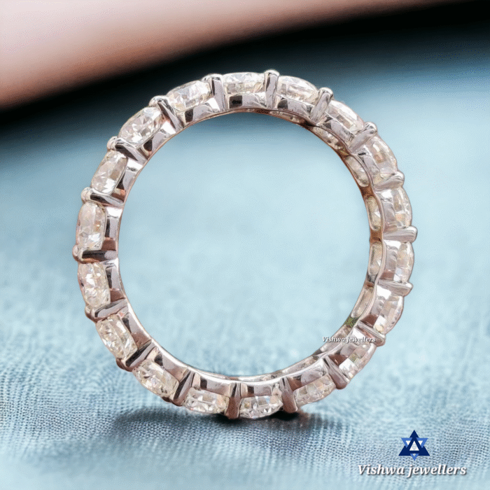 Round Moissanite Eternity Wedding Band Ring - Scalloped Pave Set - Image 4