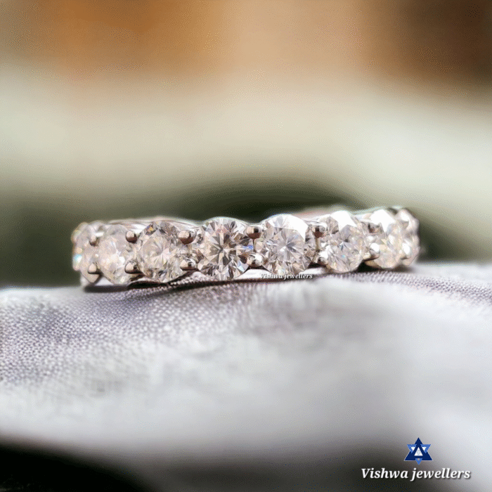 Round Moissanite Eternity Wedding Band Ring - Scalloped Pave Set - Image 5