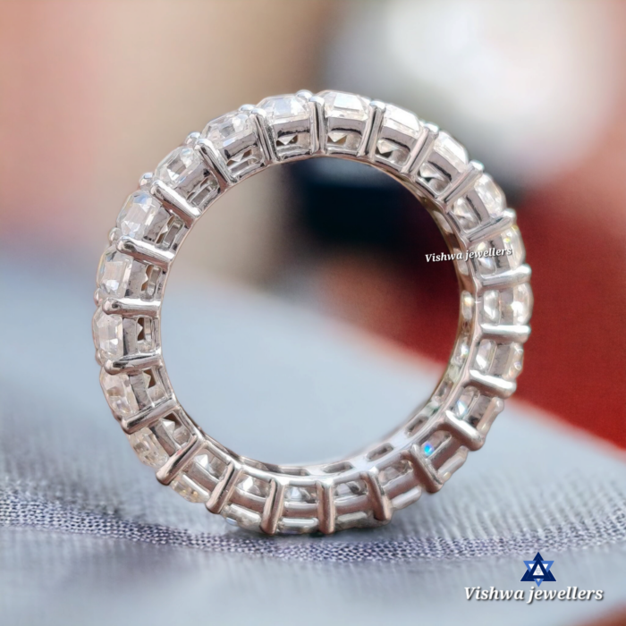 3mm Colorless Asscher Cut Moissanite Eternity Wedding Ring Band - Image 4