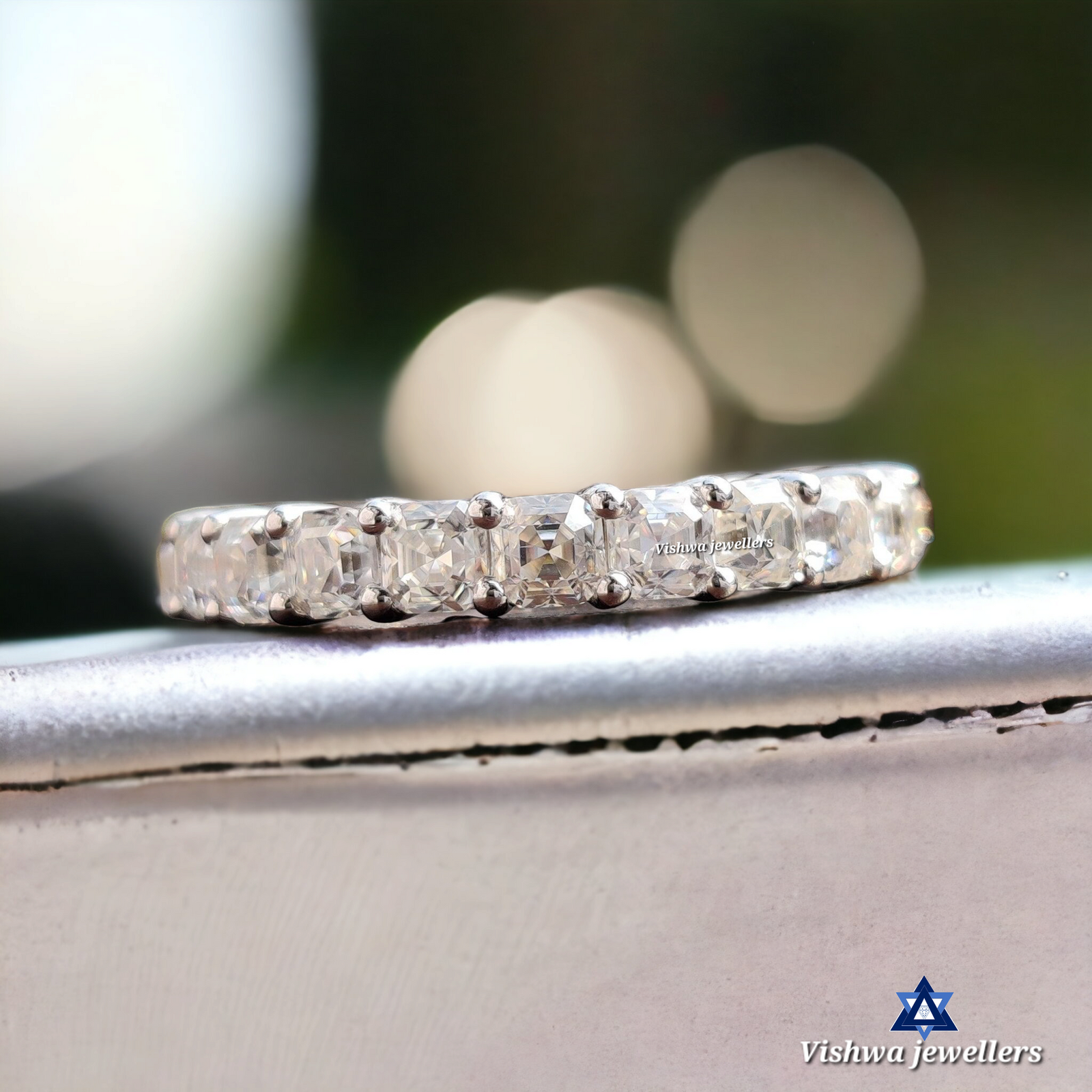 PhotoRoom-20231109_013431 3mm Colorless Asscher Cut Moissanite Eternity Wedding Ring Band - Image 1