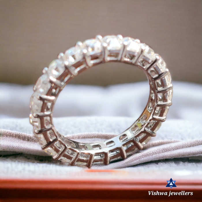 3mm Colorless Asscher Cut Moissanite Eternity Wedding Ring Band - Image 2