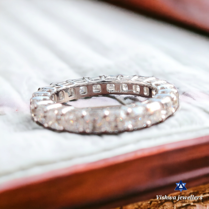 3mm Colorless Asscher Cut Moissanite Eternity Wedding Ring Band - Image 3