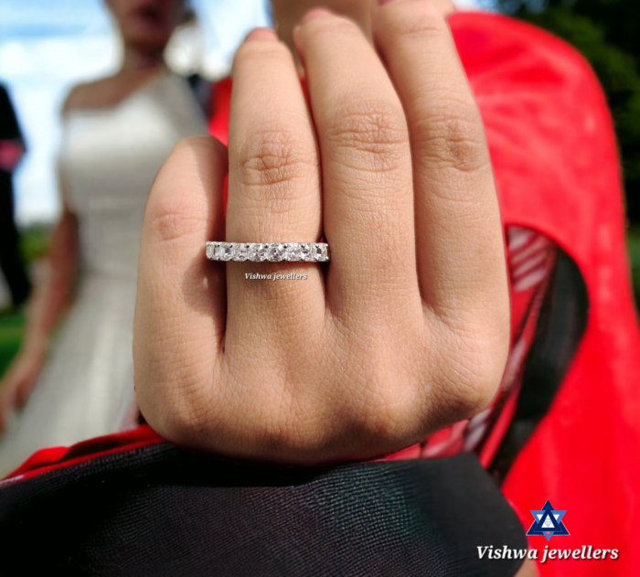 3mm Colorless Asscher Cut Moissanite Eternity Wedding Ring Band - Image 6