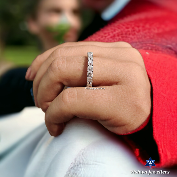 3mm Colorless Asscher Cut Moissanite Eternity Wedding Ring Band - Image 7