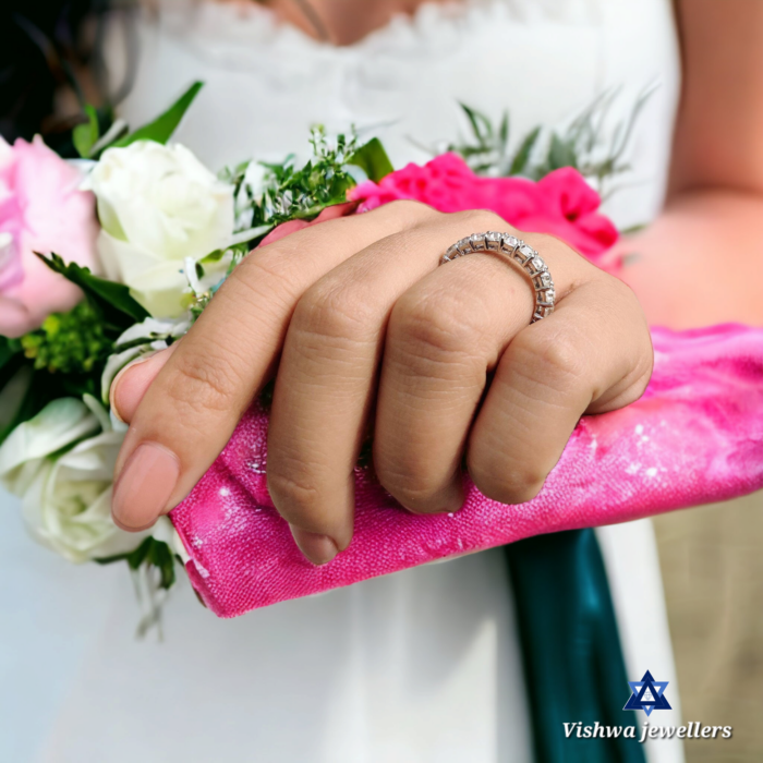 3mm Colorless Asscher Cut Moissanite Eternity Wedding Ring Band - Image 8