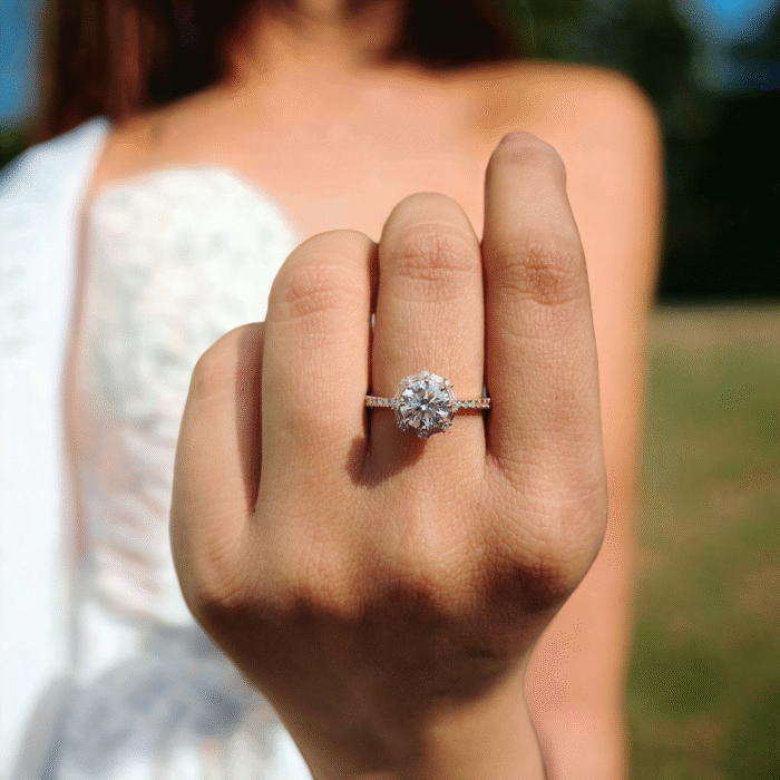 Dazzling Round Cut Moissanite Diamond Pave Halo Wrap Engagement Ring, Design for Women, Anniversary Wedding Ring - Image 7