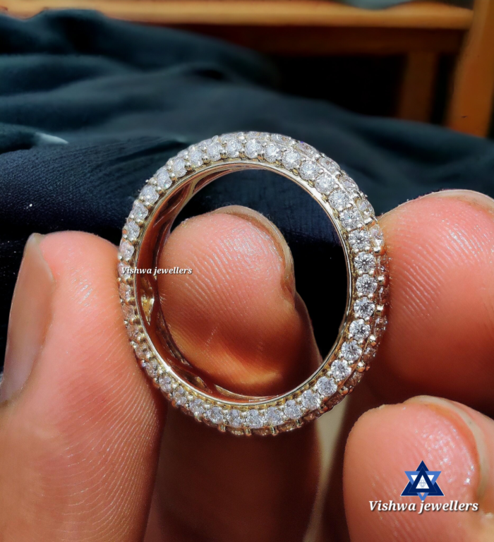 Round Colorless Moissanite Three Row Pave Eternity Wedding Anniversary Ring - Image 4