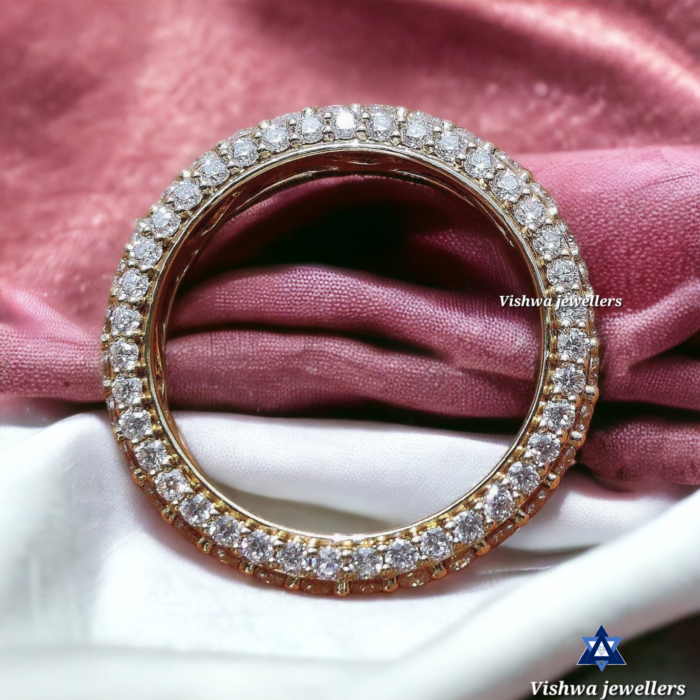 Round Colorless Moissanite Three Row Pave Eternity Wedding Anniversary Ring - Image 2