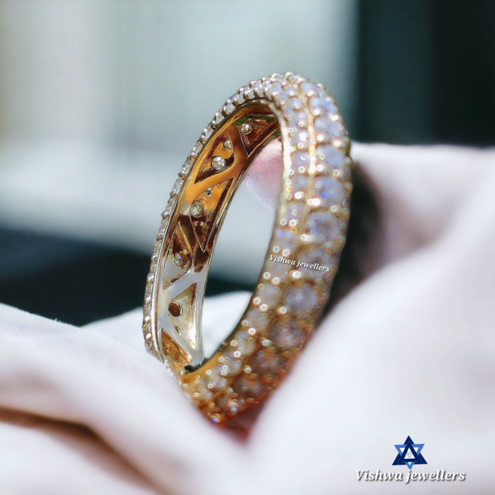 Round Colorless Moissanite Three Row Pave Eternity Wedding Anniversary Ring - Image 3