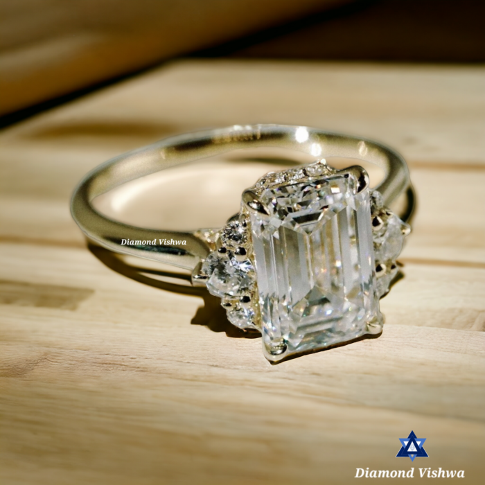 Emerald Cut Moissanite Engagement Ring | 18K Gold | Diamond Vishwa - Image 2