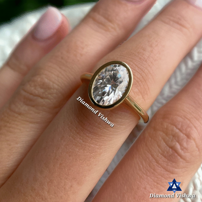 2.5Ct Oval Cut Moissanite Solitaire Engagement Ring Antique Bezel Setting in 14k Yellow Gold - Image 6