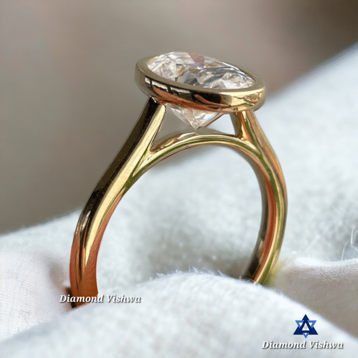 2.5Ct Oval Cut Moissanite Solitaire Engagement Ring Antique Bezel Setting in 14k Yellow Gold - Image 5