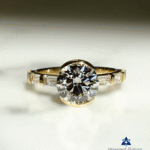Stunning Moissanite Diamond Ring, Half Bezel Round Cut with Baguette Diamond Band, Perfect Engagement or Birthday Gift