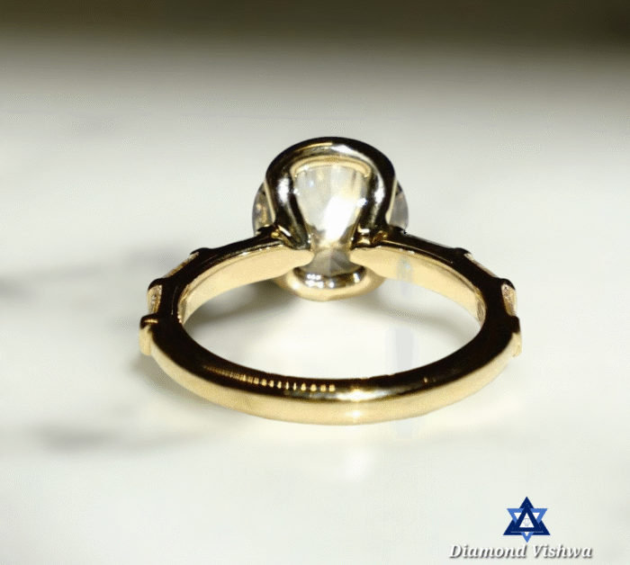 Stunning Moissanite Diamond Ring, Half Bezel Round Cut with Baguette Diamond Band, Perfect Engagement or Birthday Gift - Image 2