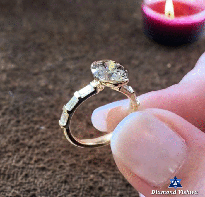 Stunning Moissanite Diamond Ring, Half Bezel Round Cut with Baguette Diamond Band, Perfect Engagement or Birthday Gift - Image 6