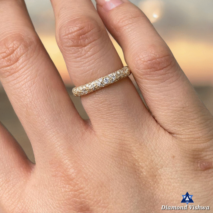 Micro Pave Lab Diamond Wedding Band - Round Brilliant Cut 14K Gold Ring - Image 3