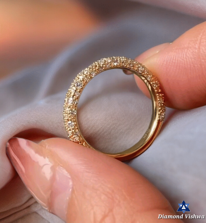 Micro Pave Lab Diamond Wedding Band - Round Brilliant Cut 14K Gold Ring - Image 5