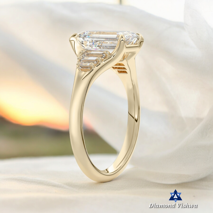 Luxurious Emerald cut Moissanite Diamond Ring, Side Stone Baguette, Romantic Proposal or Birthday Gift, Wedding gifts, Gifts for her - Image 2