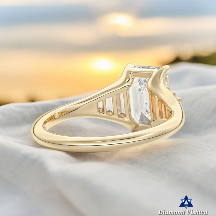 Luxurious Emerald cut Moissanite Diamond Ring, Side Stone Baguette, Romantic Proposal or Birthday Gift, Wedding gifts, Gifts for her - Image 4