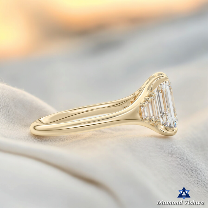 Luxurious Emerald cut Moissanite Diamond Ring, Side Stone Baguette, Romantic Proposal or Birthday Gift, Wedding gifts, Gifts for her - Image 5