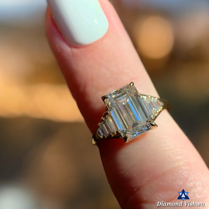 Luxurious Emerald cut Moissanite Diamond Ring, Side Stone Baguette, Romantic Proposal or Birthday Gift, Wedding gifts, Gifts for her - Image 6