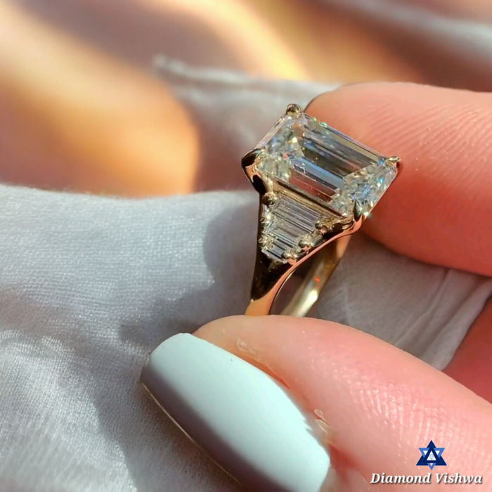 Luxurious Emerald cut Moissanite Diamond Ring, Side Stone Baguette, Romantic Proposal or Birthday Gift, Wedding gifts, Gifts for her - Image 7