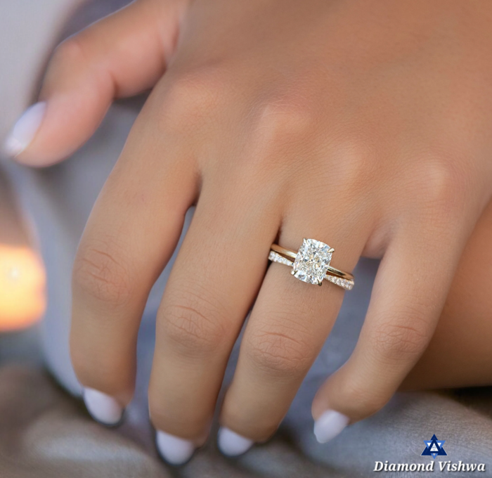 Elongated Cushion Cut Moissanite Low Profile Solitaire Engagement Ring - Image 2