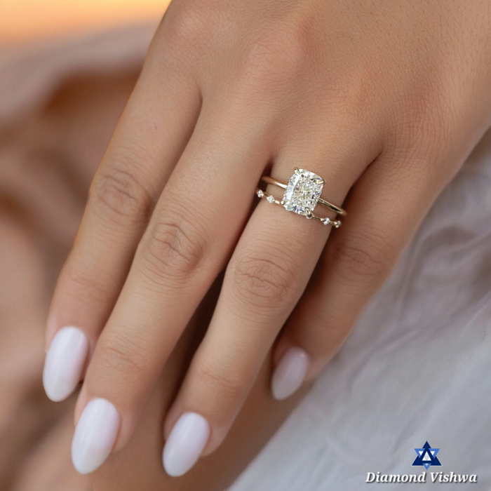 Elongated Cushion Cut Moissanite Low Profile Solitaire Engagement Ring - Image 5