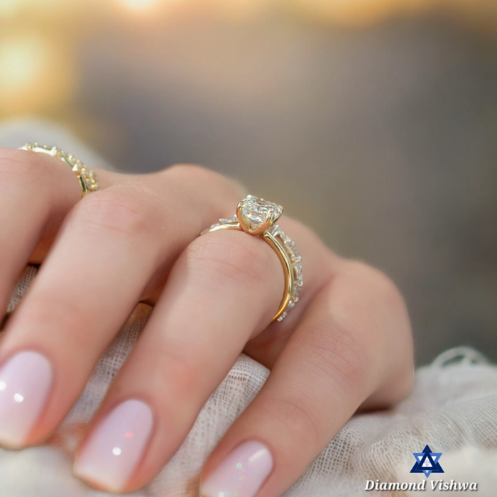 Elongated Cushion Cut Moissanite Low Profile Solitaire Engagement Ring - Image 7