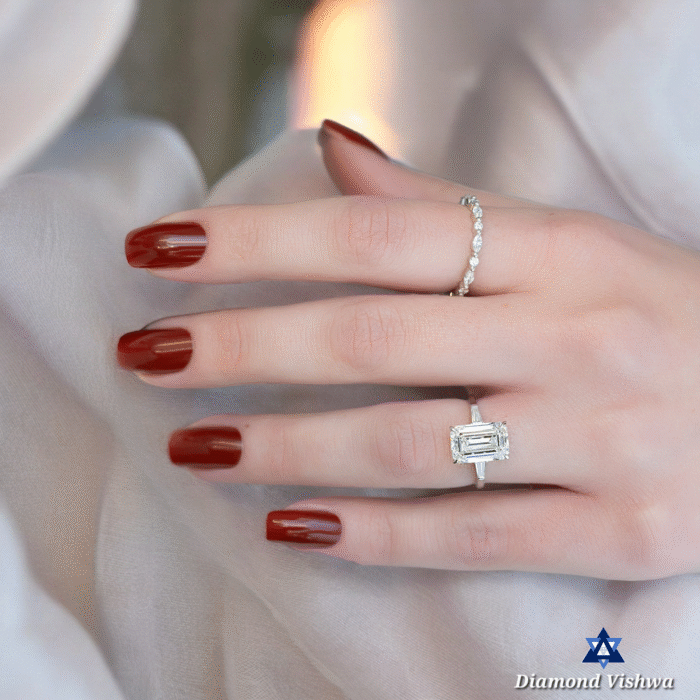 Timeless Emerald Moissanite Ring, Three Stone Design with Diamond Baguettes, Romantic Proposal or Anniversary Gift - Image 7