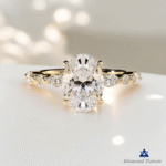 Classic Oval Cut Moissanite Engagement Ring, Accent Stone Band in Prong Setting, Unique Wedding Proposal Gift