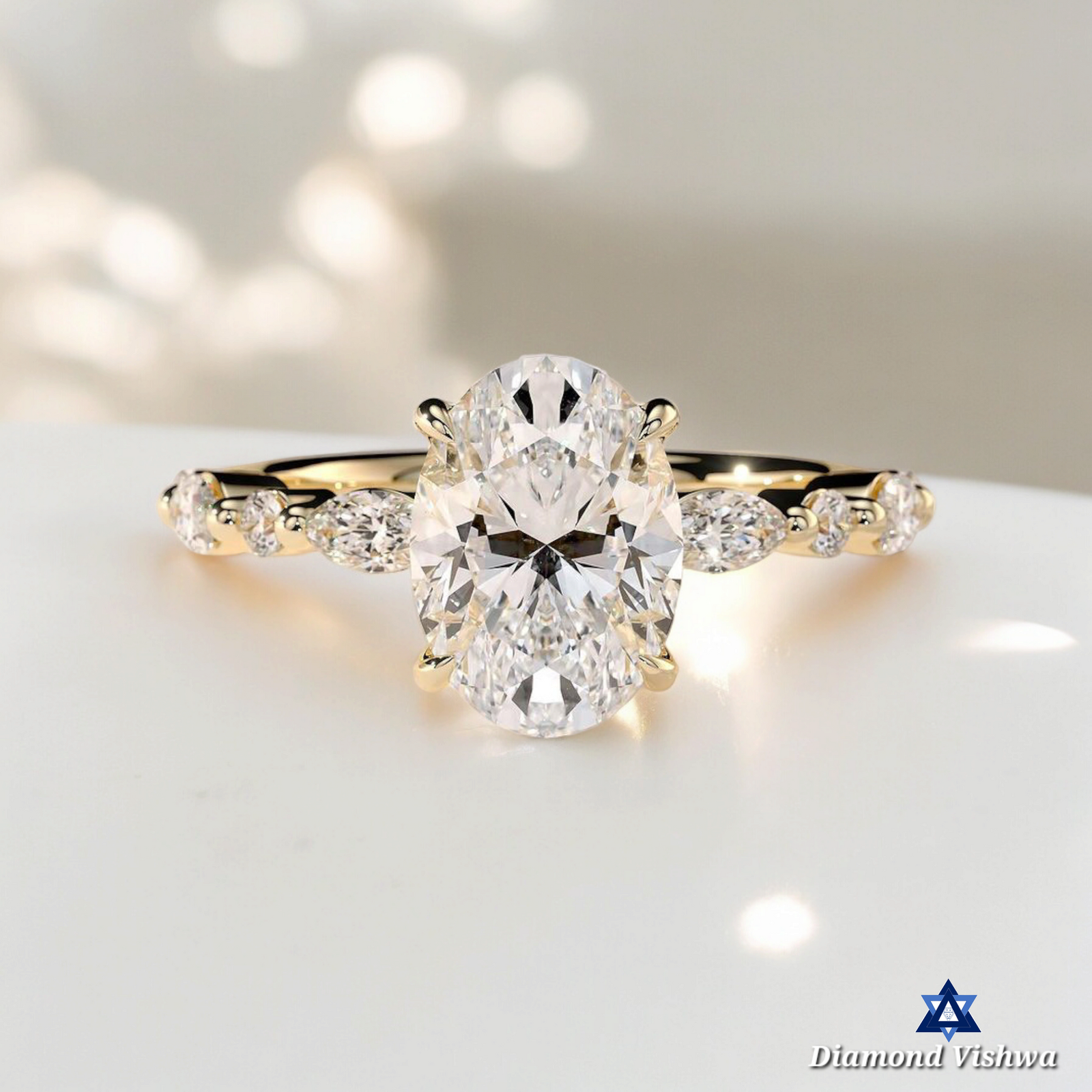 Photoroom-20240326_214336 Classic Oval Cut Moissanite Engagement Ring, Accent Stone Band in Prong Setting, Unique Wedding Proposal Gift - Image 1