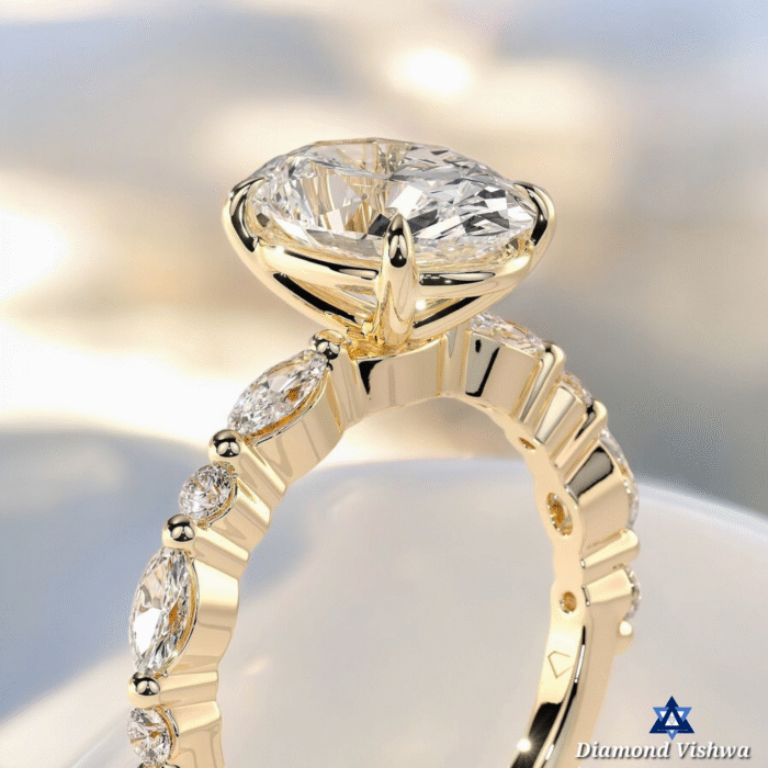 Classic Oval Cut Moissanite Engagement Ring, Accent Stone Band in Prong Setting, Unique Wedding Proposal Gift - Image 3