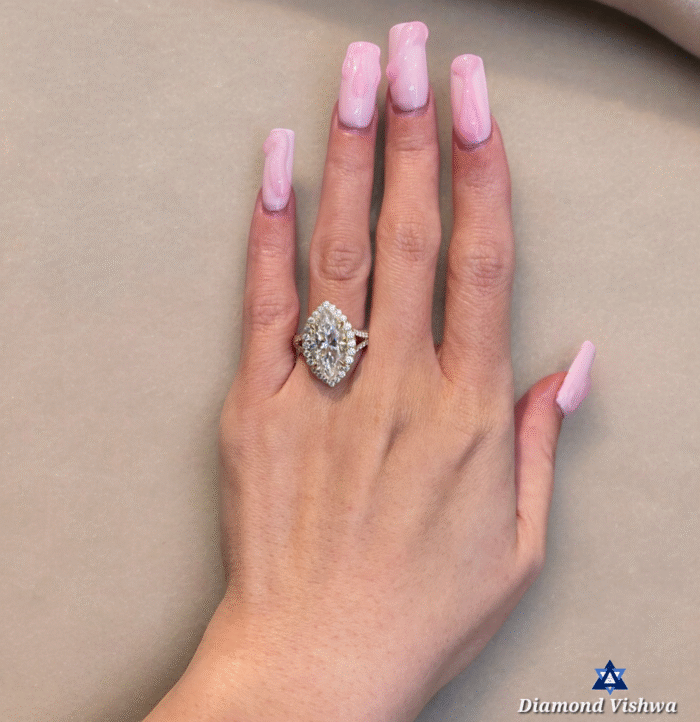 5 CT Marquise Moissanite Halo Ring, Triple Pave Band Cathedral Style, Elegant Bridal Jewelry, Perfect Engagement Gift - Image 6