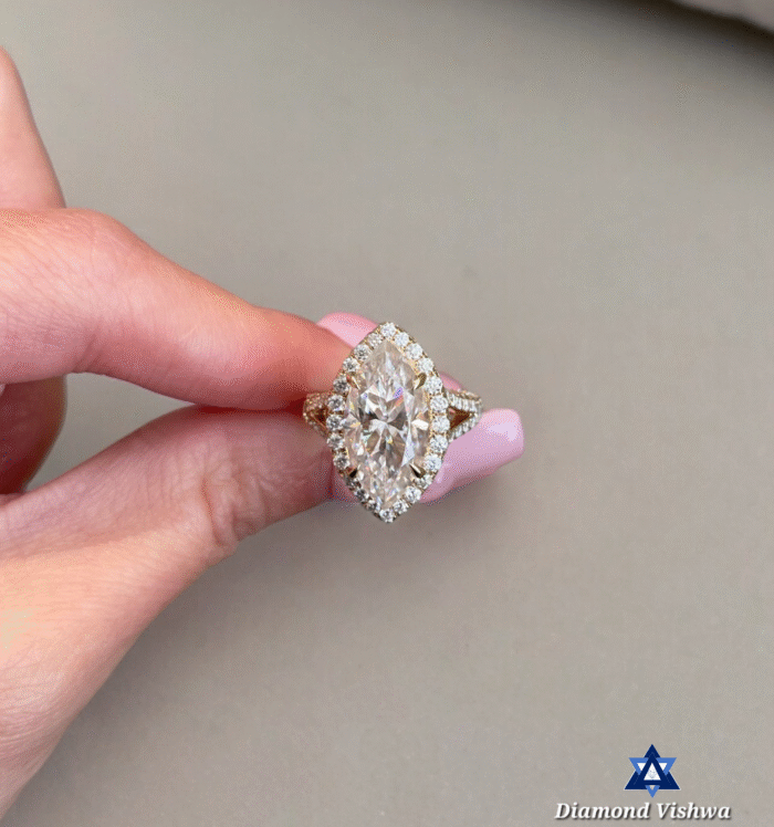 5 CT Marquise Moissanite Halo Ring, Triple Pave Band Cathedral Style, Elegant Bridal Jewelry, Perfect Engagement Gift - Image 5