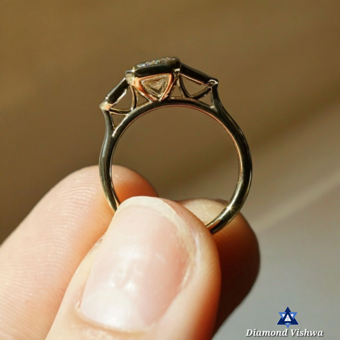 Luxurious Three Stone Moissanite Ring - Emerald & Bullet Cut Diamonds with Bezel Setting, Perfect Engagement or Anniversary Present - Image 3